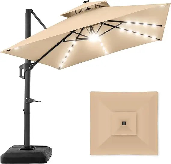 Tier Square Cantilever Patio Umbrella with Solar LED Lights