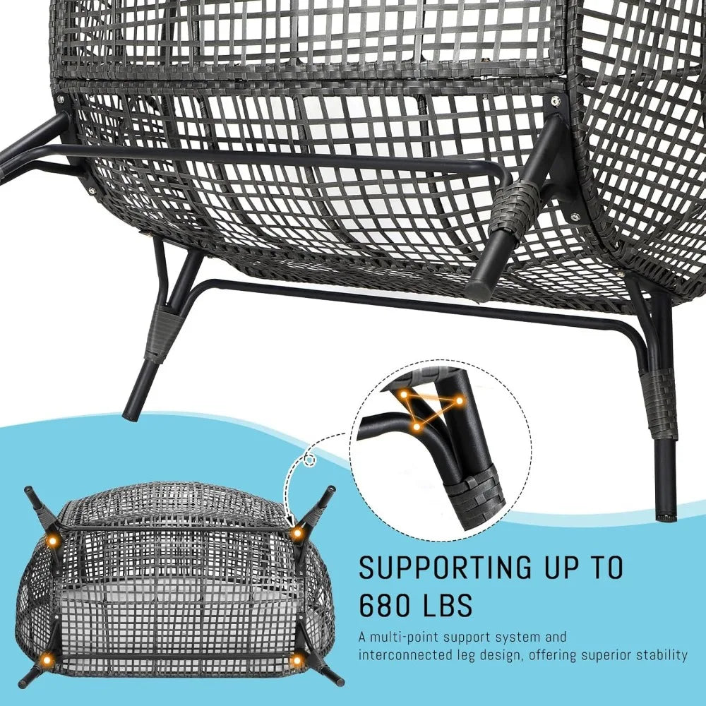 Loveseat Egg Chair with Ottomans and Cushions