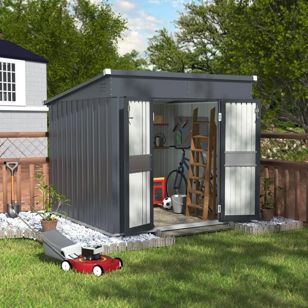 Outdoor Galvanized Metal Shed Storage House with Lockable Door and Vents