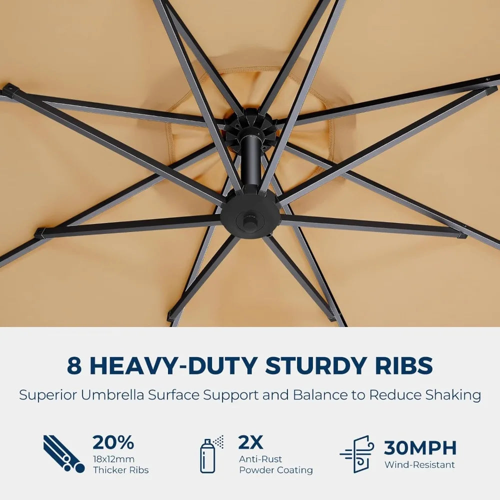 Round Cantilever Patio Umbrella with Solar LED Lights