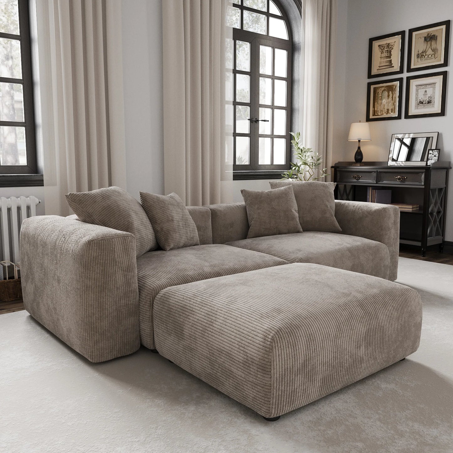 Modern Corduroy Fabric Sectional Couch with Pillow