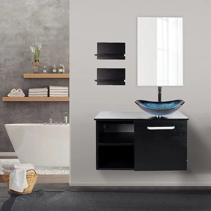 Modern 28" Wall Mounted Bathroom Vanities with Sink, Faucet, and Mirror, Full Set