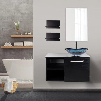 Modern 28" Wall Mounted Bathroom Vanities with Sink, Faucet, and Mirror, Full Set