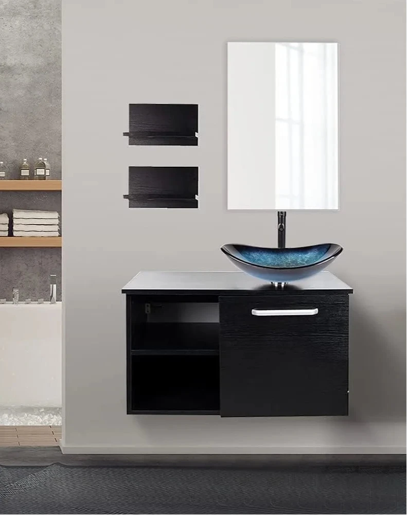 Modern 28" Wall Mounted Bathroom Vanities with Sink, Faucet, and Mirror, Full Set