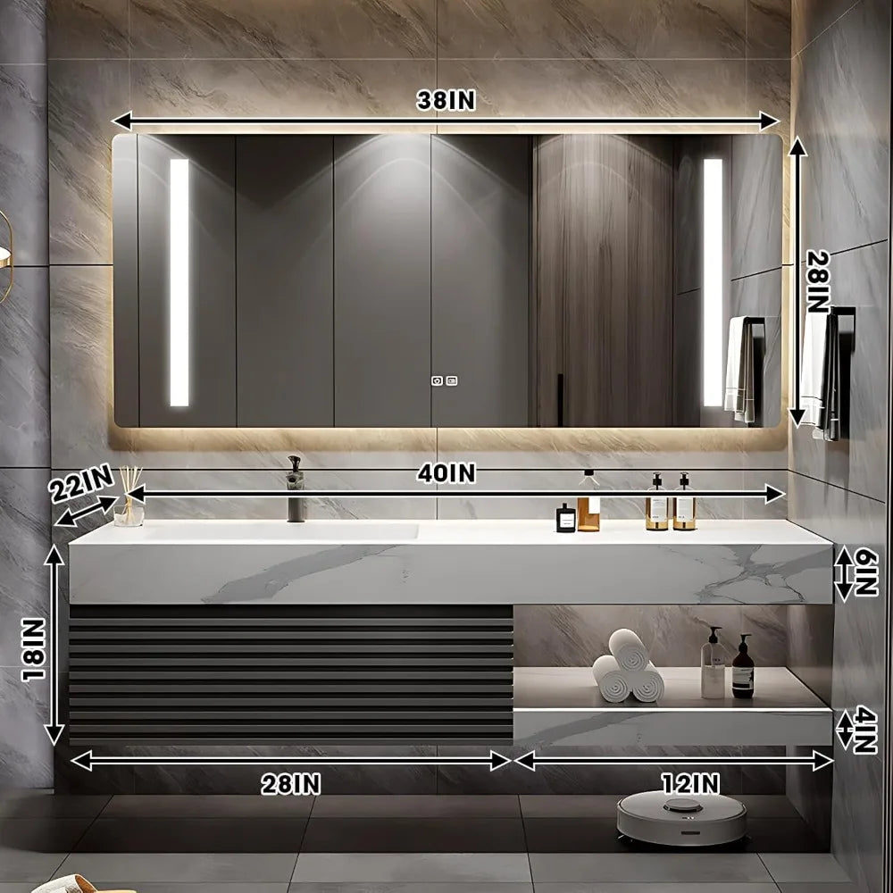 Modern Chic Vanity with Sink and LED/ Smart Technology Mirror Full Set