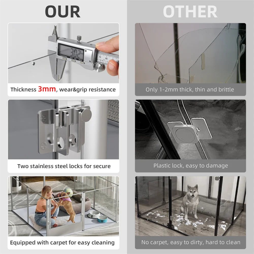 Transparent Acrylic Dog Playpen with Waterproof Pad