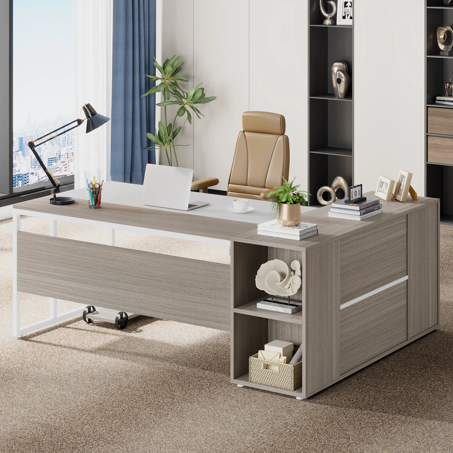 Modern Constructed  L-Shaped Executive Desk