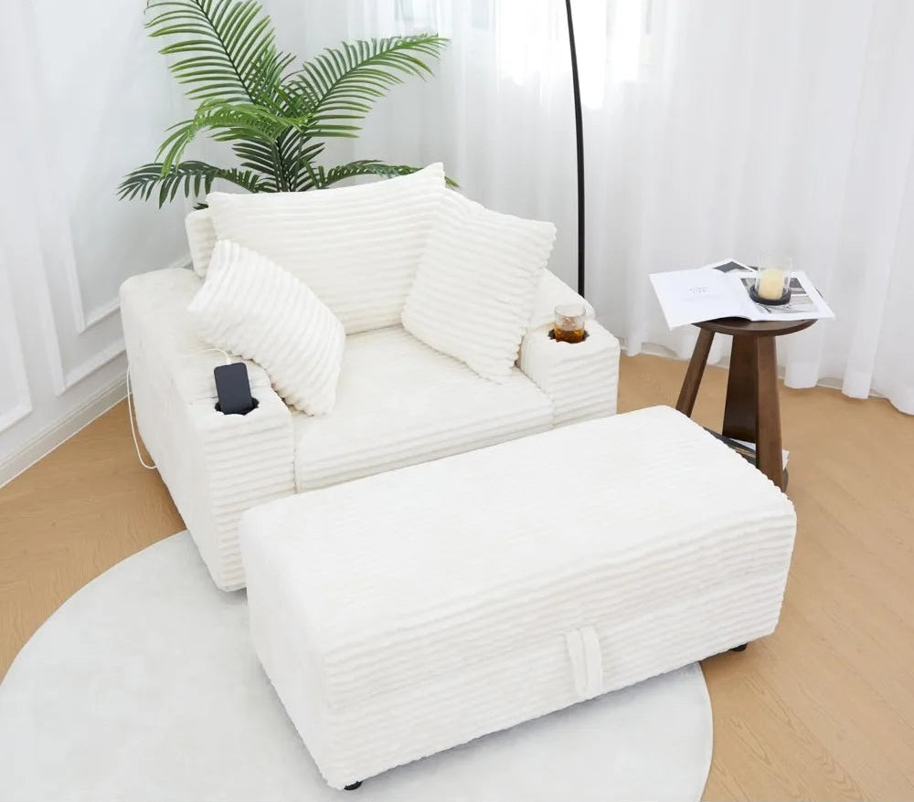 Oversized Chaise Lounge Chair with Cup Holder and Charging Port