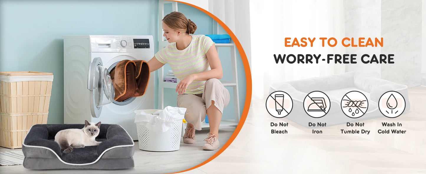 Orthopedic Dog Bed with Washable Removable Cover, Non-Slip Base and Waterproof Liner