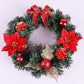 Red Bow, Poinsettia Pine Cone Festive Holiday Wreath