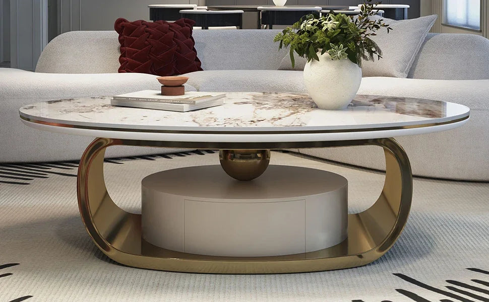 Modern Sintered Stone Marble Coffee Table with Storage Drawer