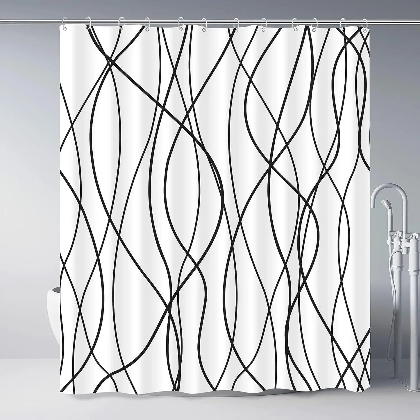 Modern Gradient Stripe Shower Curtain with Hooks