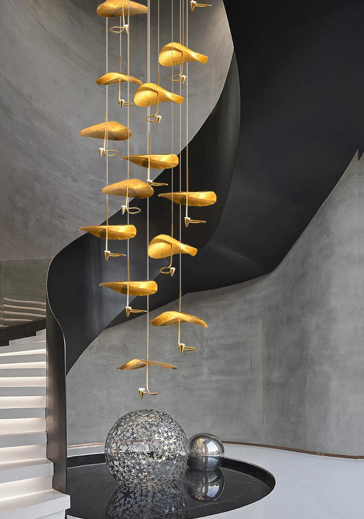 Golden Copper Lotus Leaf Chandelier