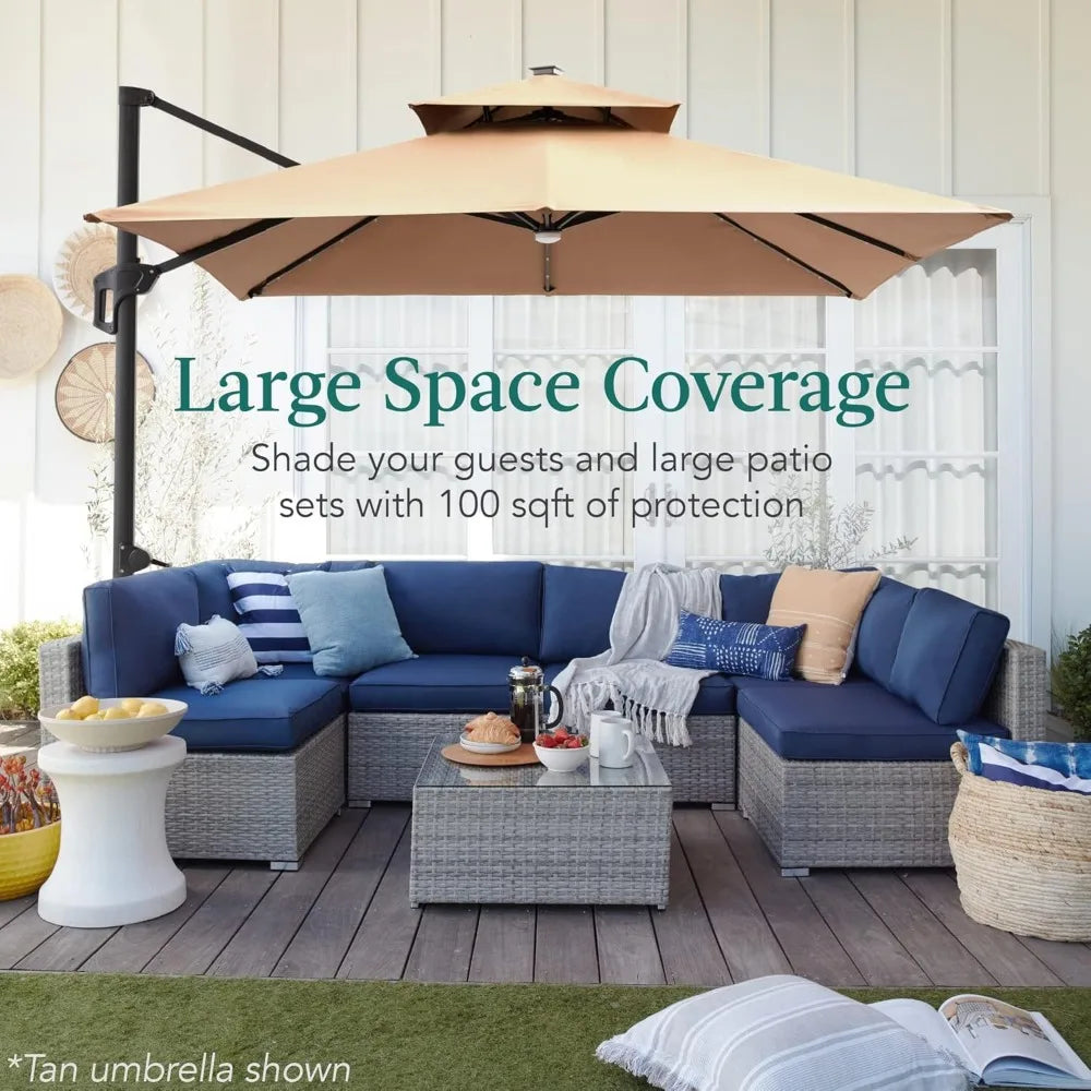 Tier Square Cantilever Patio Umbrella with Solar LED Lights