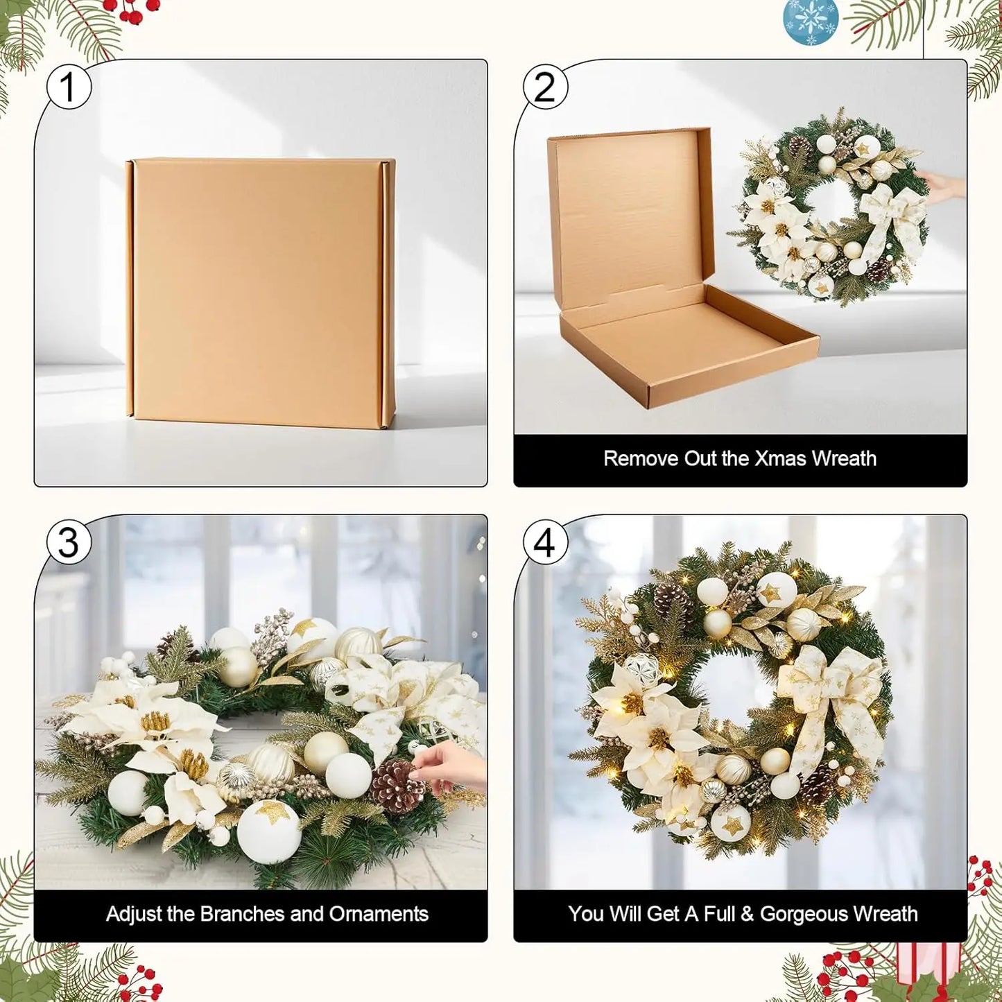 Flower Bowknot, Pine Cone Garland Wreath