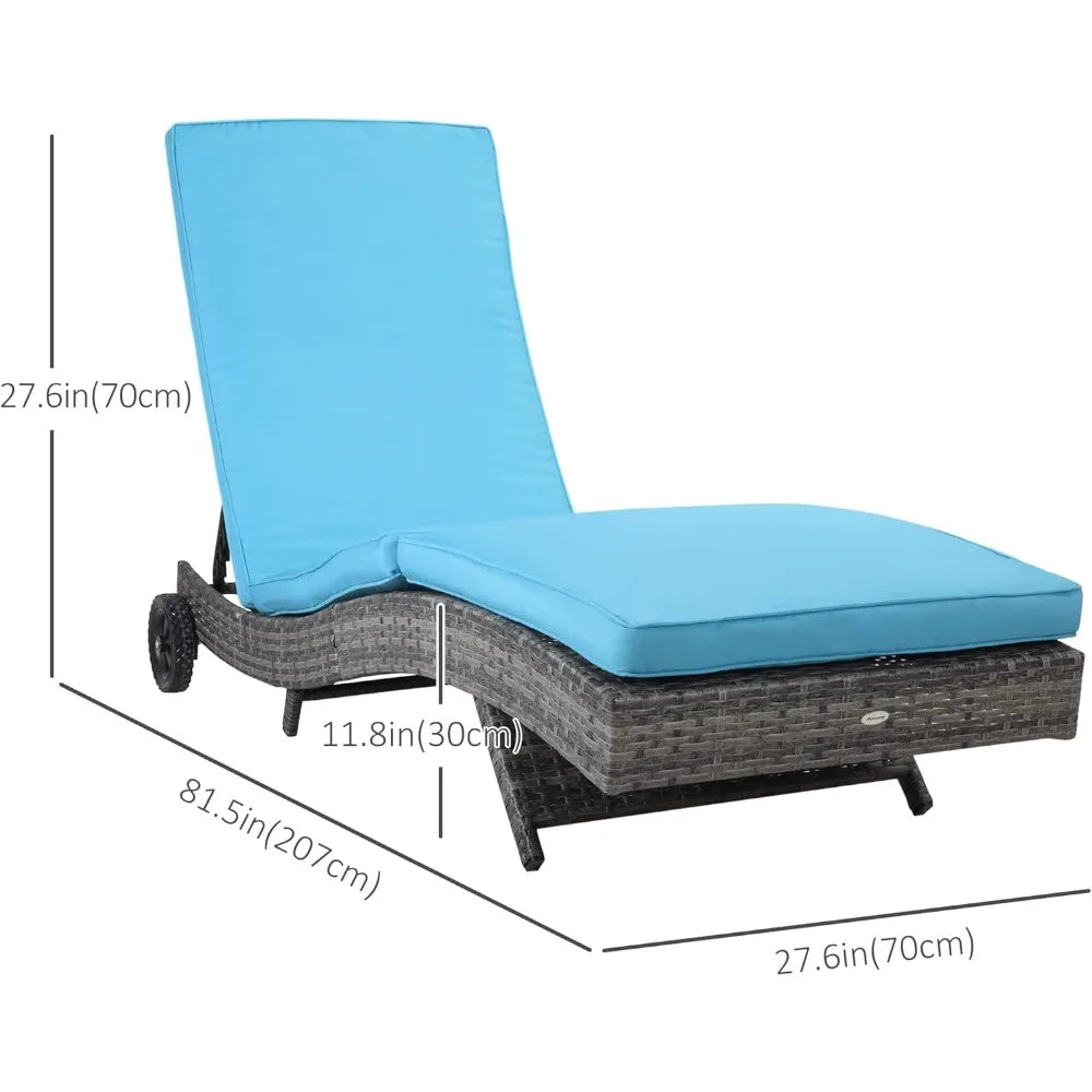 Chaise Lounge Chair with Cushions and Wheels