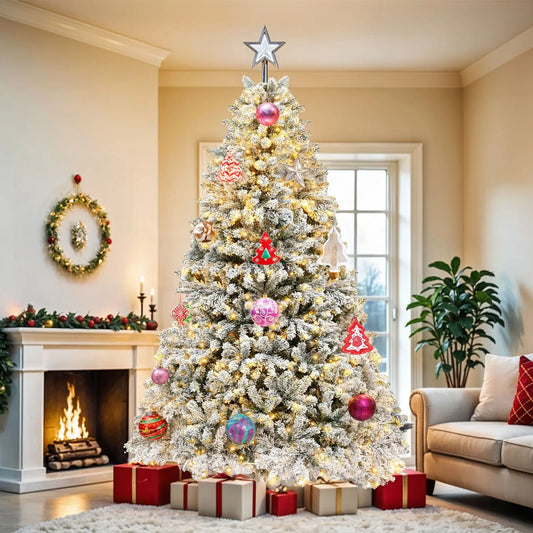 Snow Flocked Artificial Christmas Tree with LED Light and Remote Control