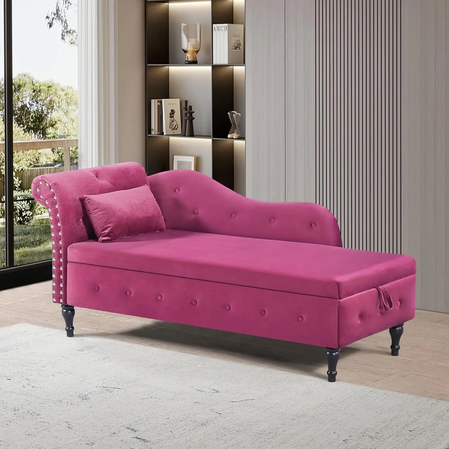 Modern Mid-Century Chaise Lounge Chair with Storage