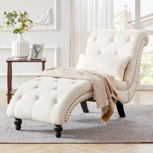 Tufted Chaise Lounge with Pillow