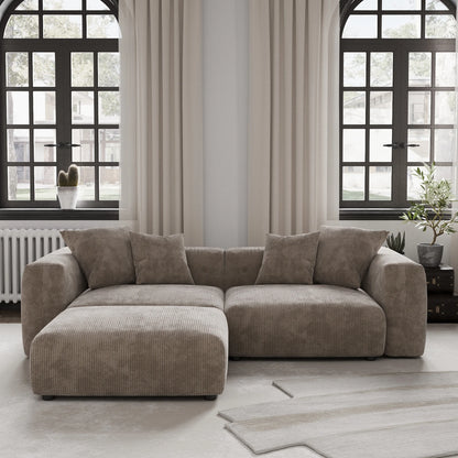 Modern Corduroy Fabric Sectional Couch with Pillow