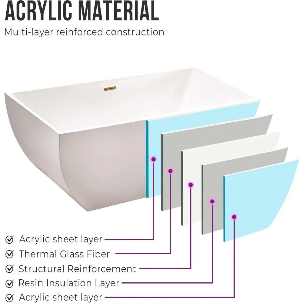 Modern Sleek Rectangular Acrylic Bathtub
