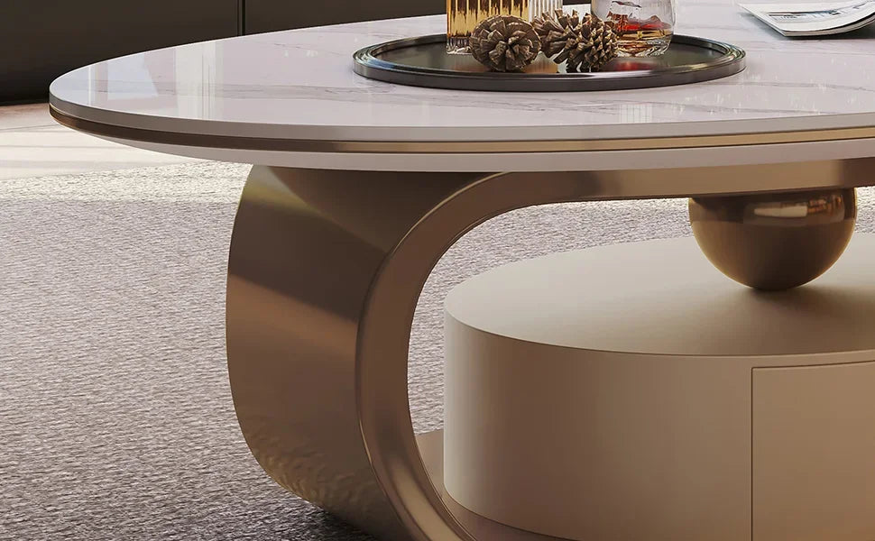 Modern Sintered Stone Marble Coffee Table with Storage Drawer