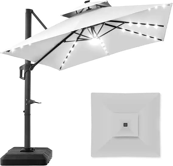 Tier Square Cantilever Patio Umbrella with Solar LED Lights
