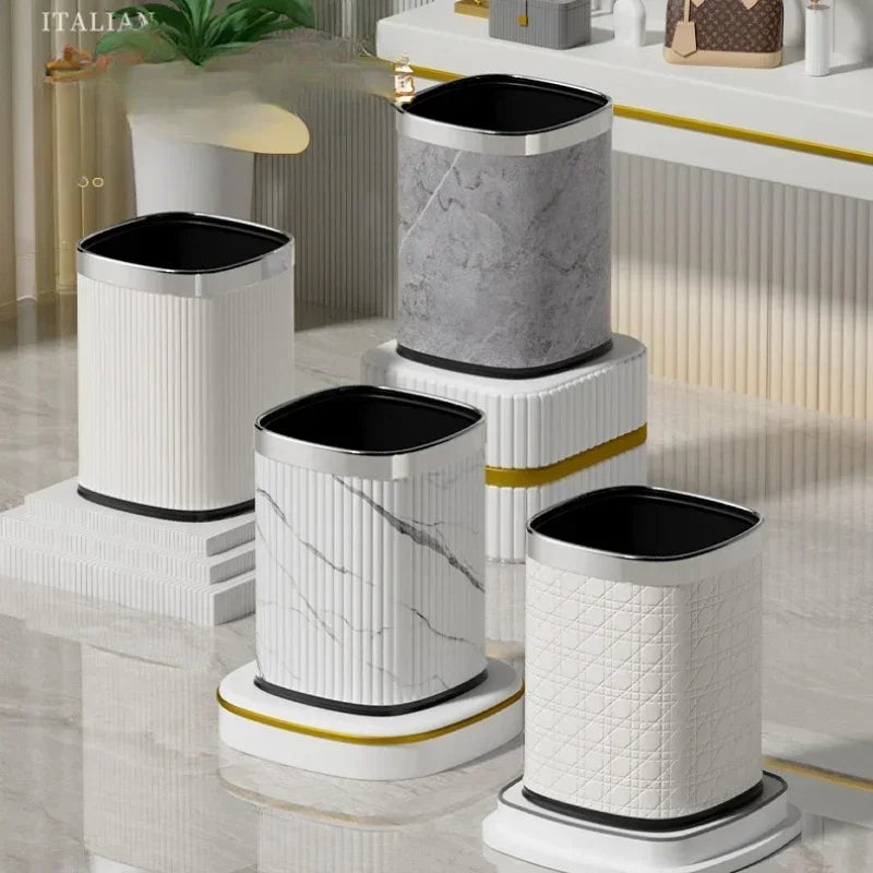 Leather Marble Grain Square Waste Bin