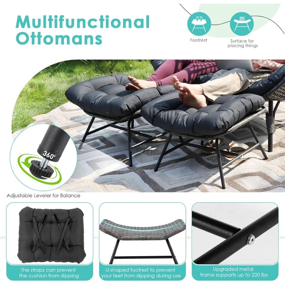 Loveseat Egg Chair with Ottomans and Cushions