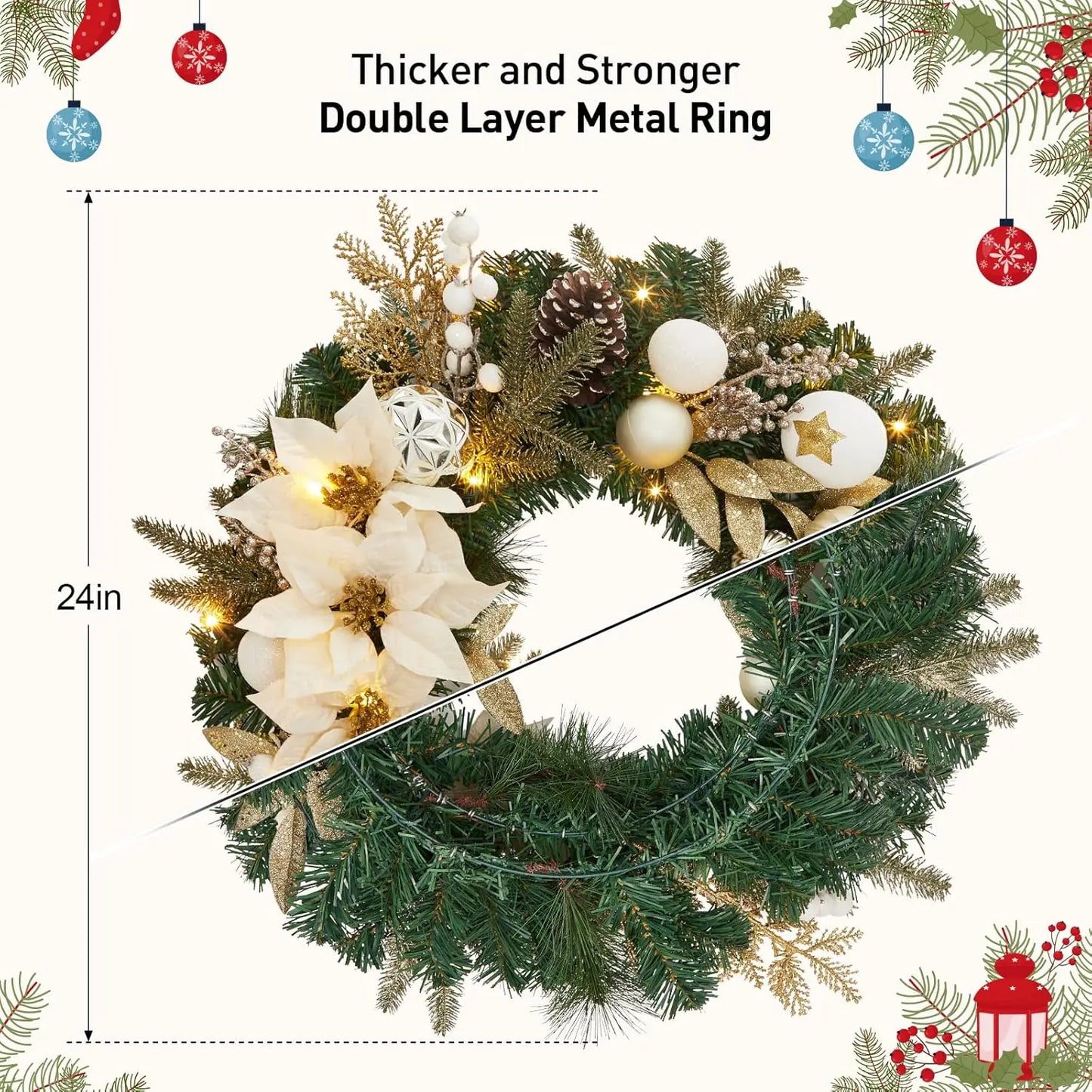 Flower Bowknot, Pine Cone Garland Wreath