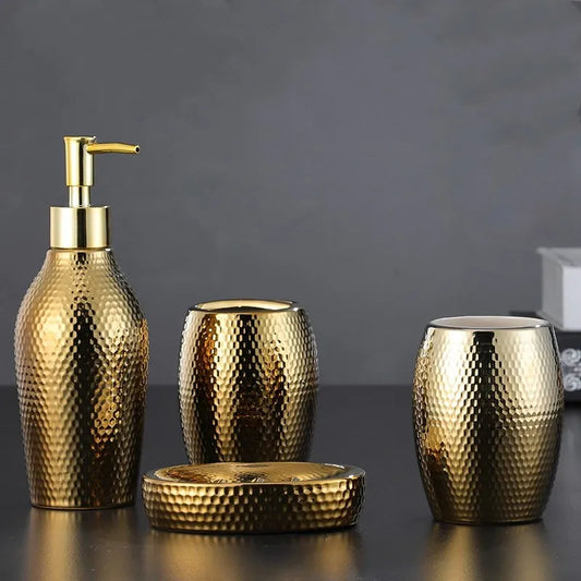 Sleek Ceramic Gold Bathroom Accessory Set