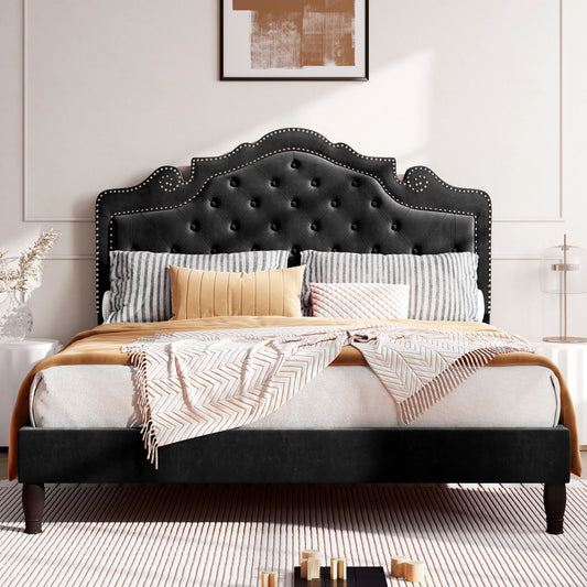 Upholstered Diamond Button Tufted Platform Bed