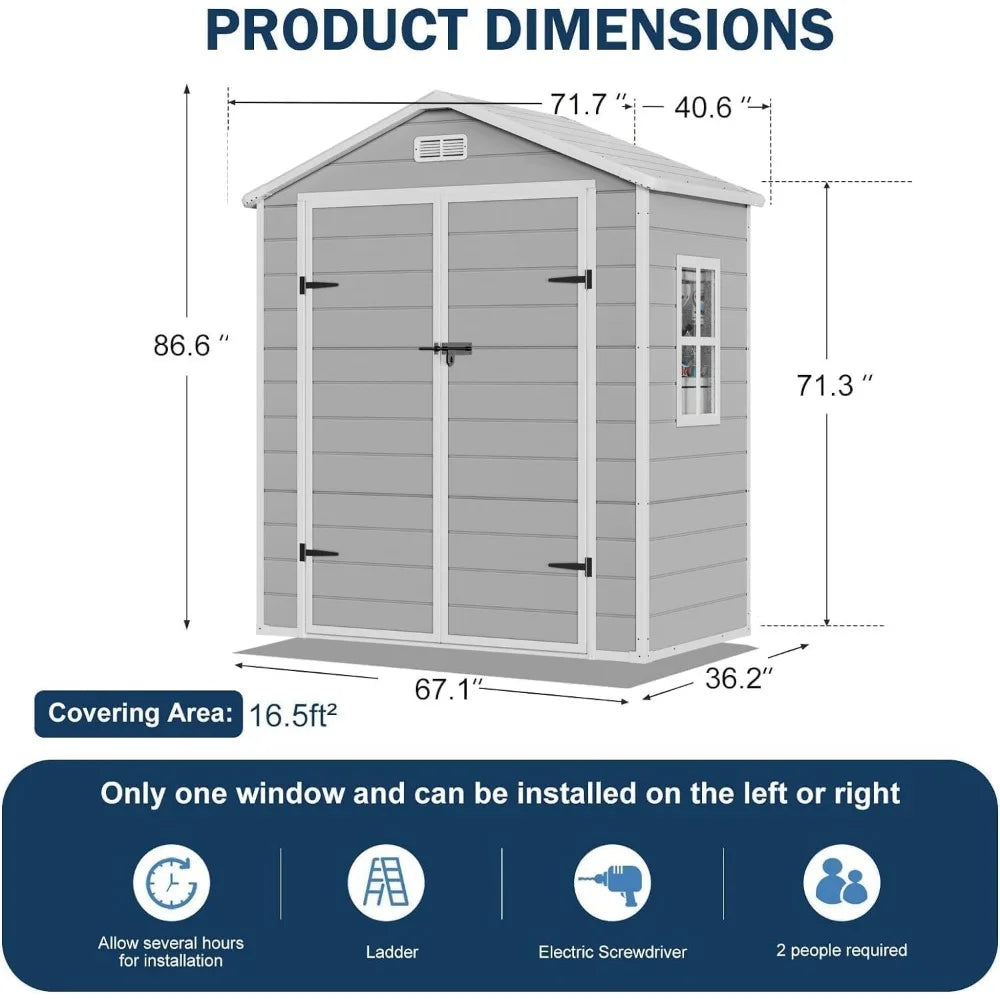 Resin Storage Shed with Floor, Window, and Double Lockable Doors