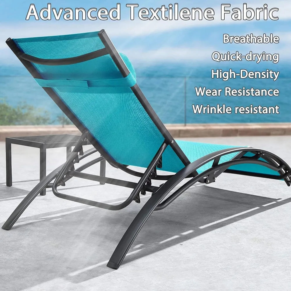 Oversized Lightweight Chaise Lounge Set with 2 Side Tables