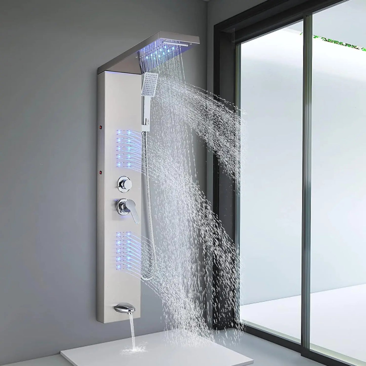 Modern Stainless Steel LED Shower Panel Full System Set