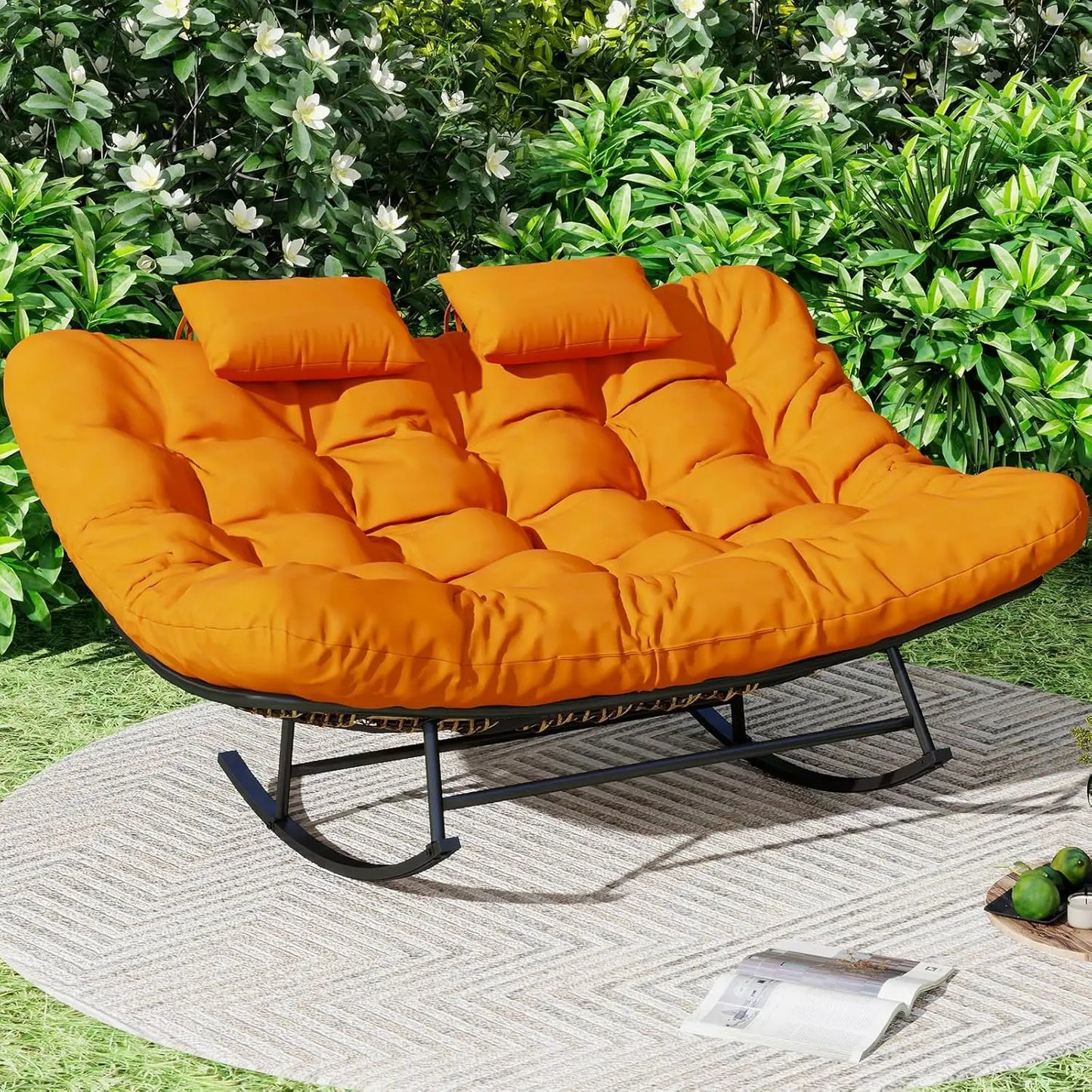 Oversized Loveseat Rocking Papasan Chair with Cushions