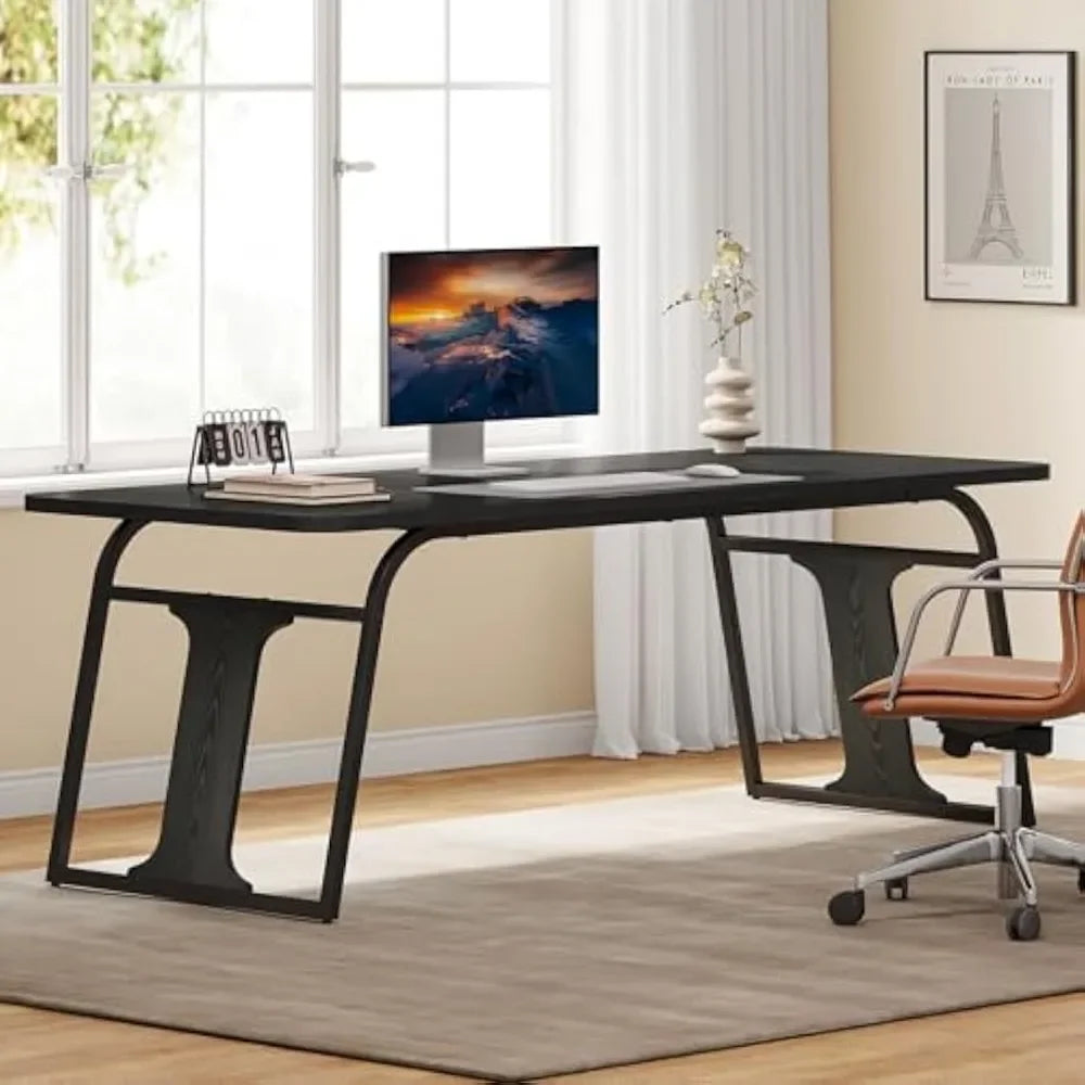 Modern Simple Executive Desk with Sturdy Metal Base