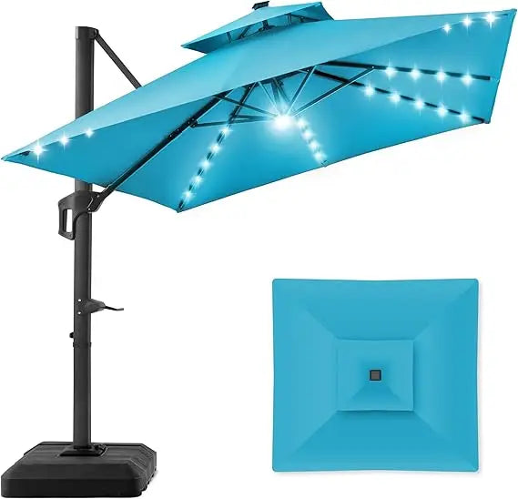 Tier Square Cantilever Patio Umbrella with Solar LED Lights