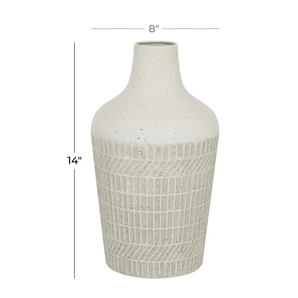 13" Textured White Metal Vase