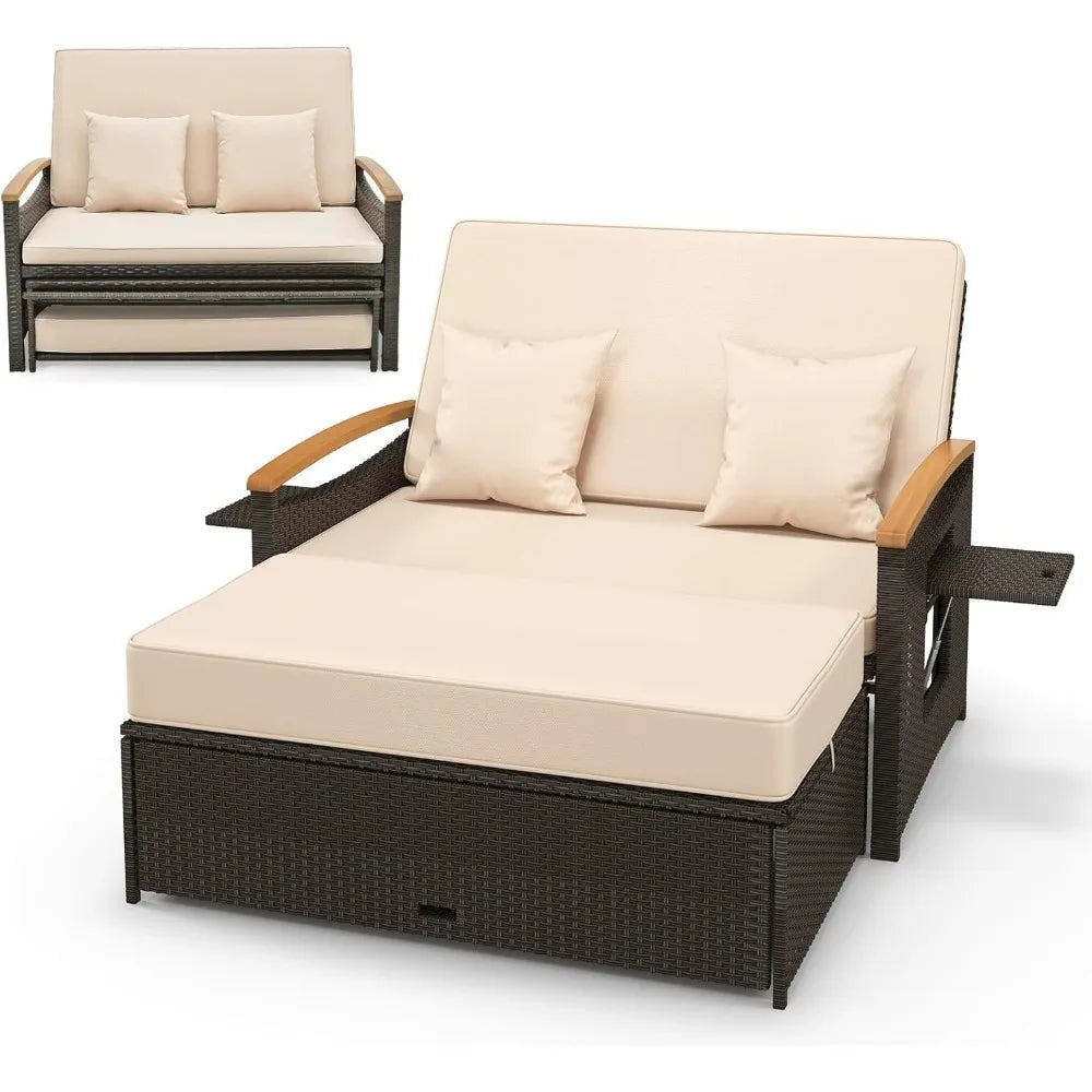 Daybed Chaise Lounger w/4-Level Adjustable Backrest & Retractable Trays
