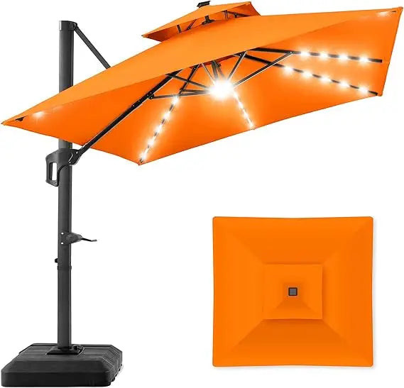 Tier Square Cantilever Patio Umbrella with Solar LED Lights