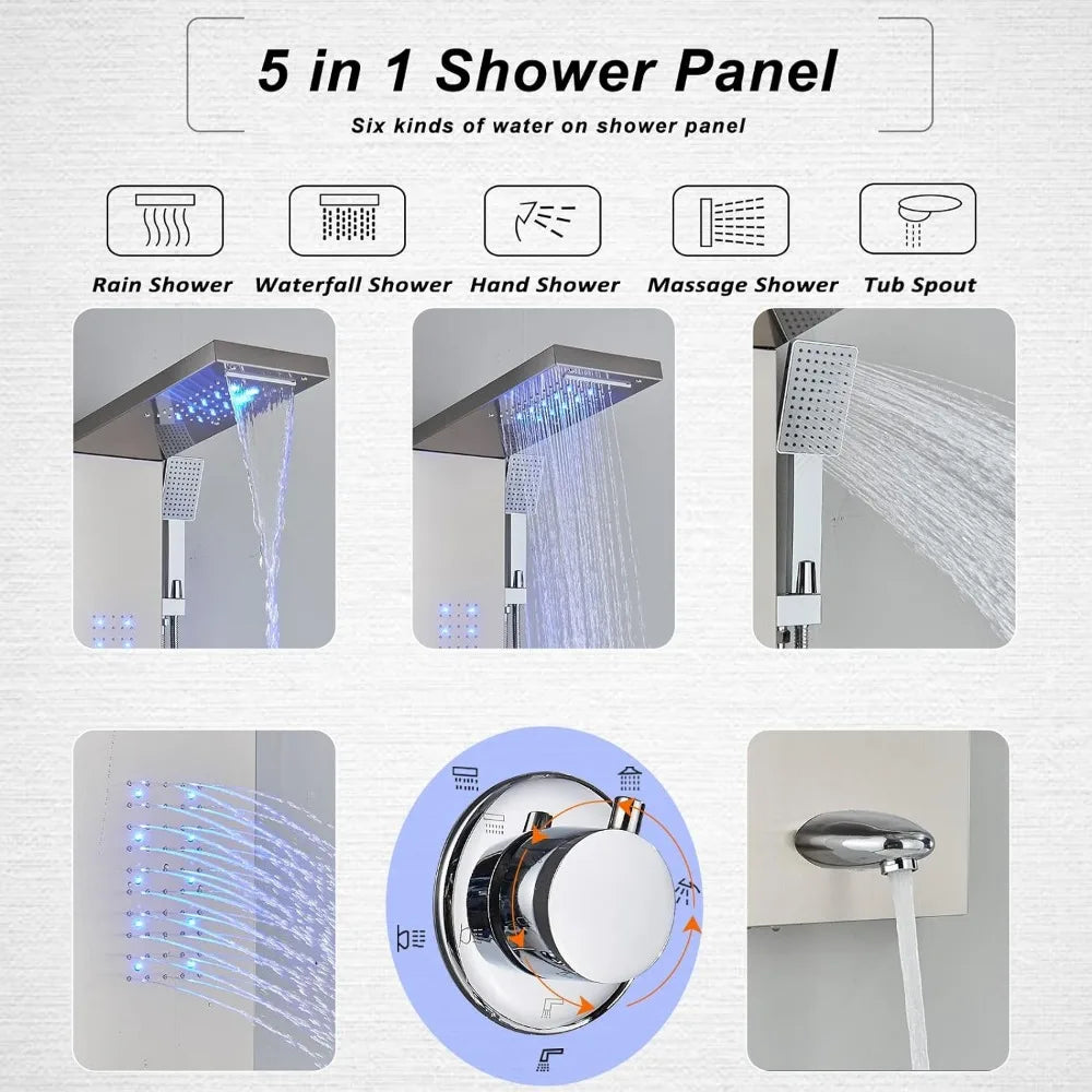 Modern Stainless Steel LED Shower Panel Full System Set