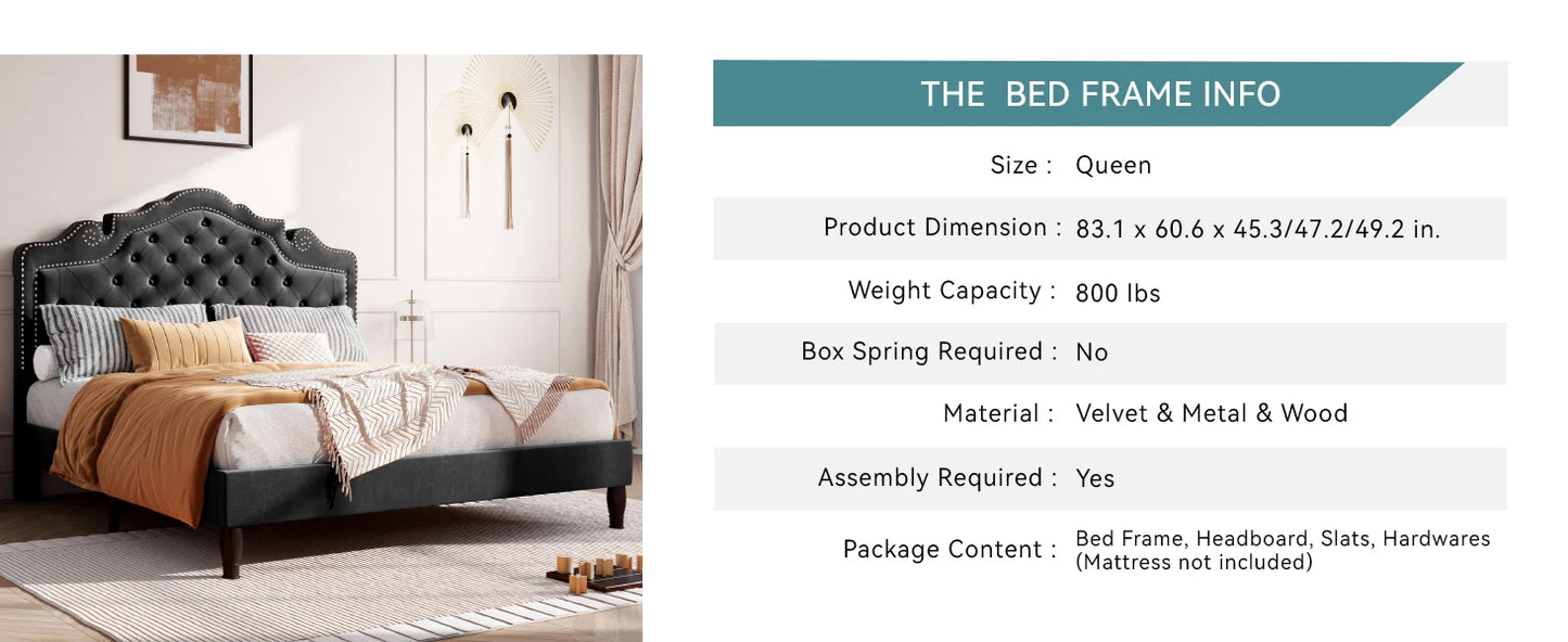 Upholstered Diamond Button Tufted Platform Bed
