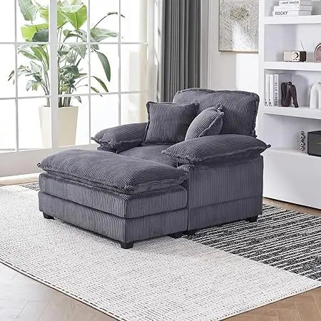 Modern Corduroy Lounge Sleeper with Pillow