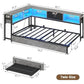 Modern LED Corner Bed Frame with Bookcase, Charging Station and Storage Drawers