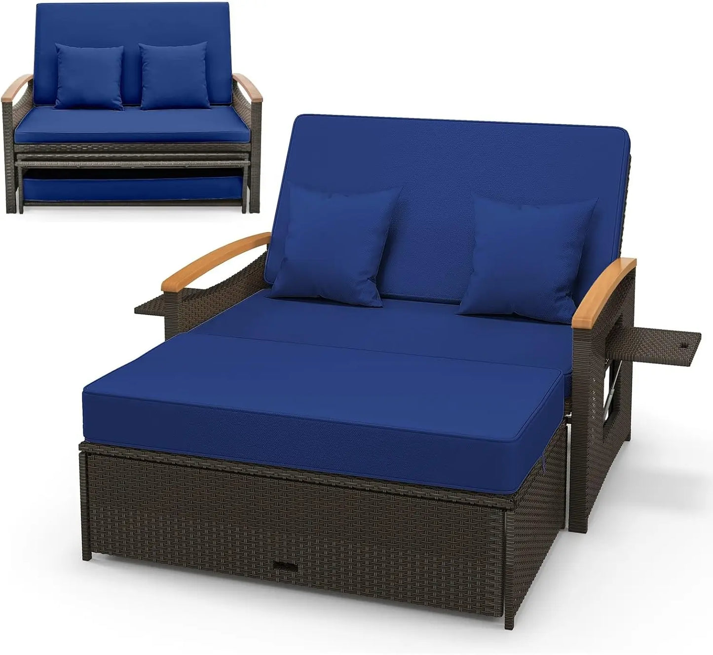 Daybed Chaise Lounger w/4-Level Adjustable Backrest & Retractable Trays