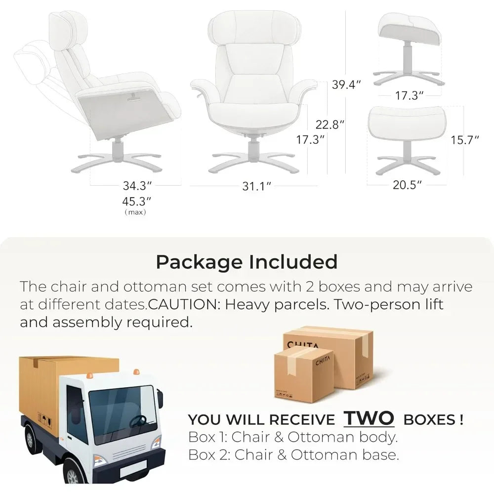 Reclining Leather Swivel Chair with Ottoman