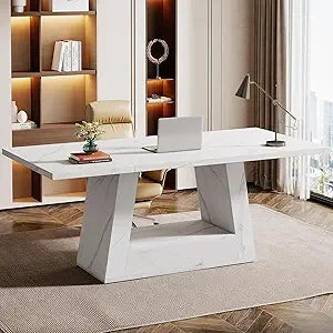 Modern Wooden Faux Marble Executive Desk