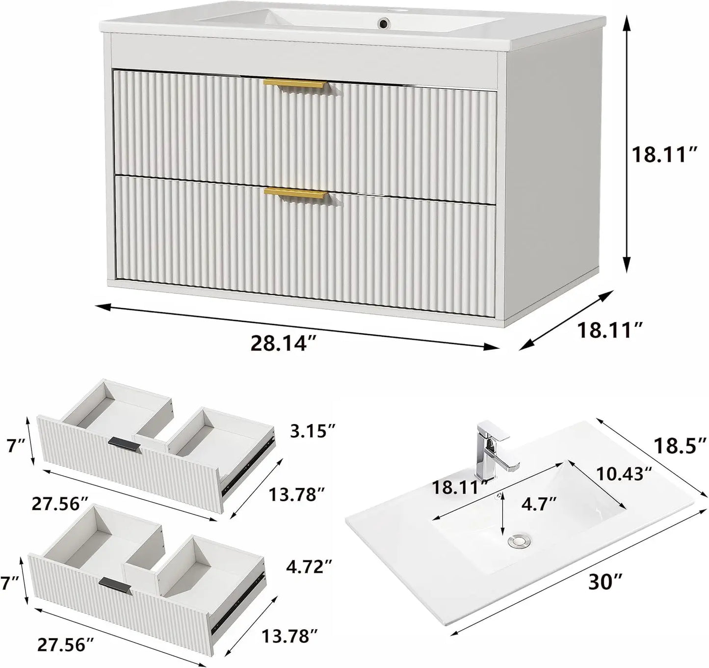 Pakasept 30'' Floating Bathroom Vanity with Sink