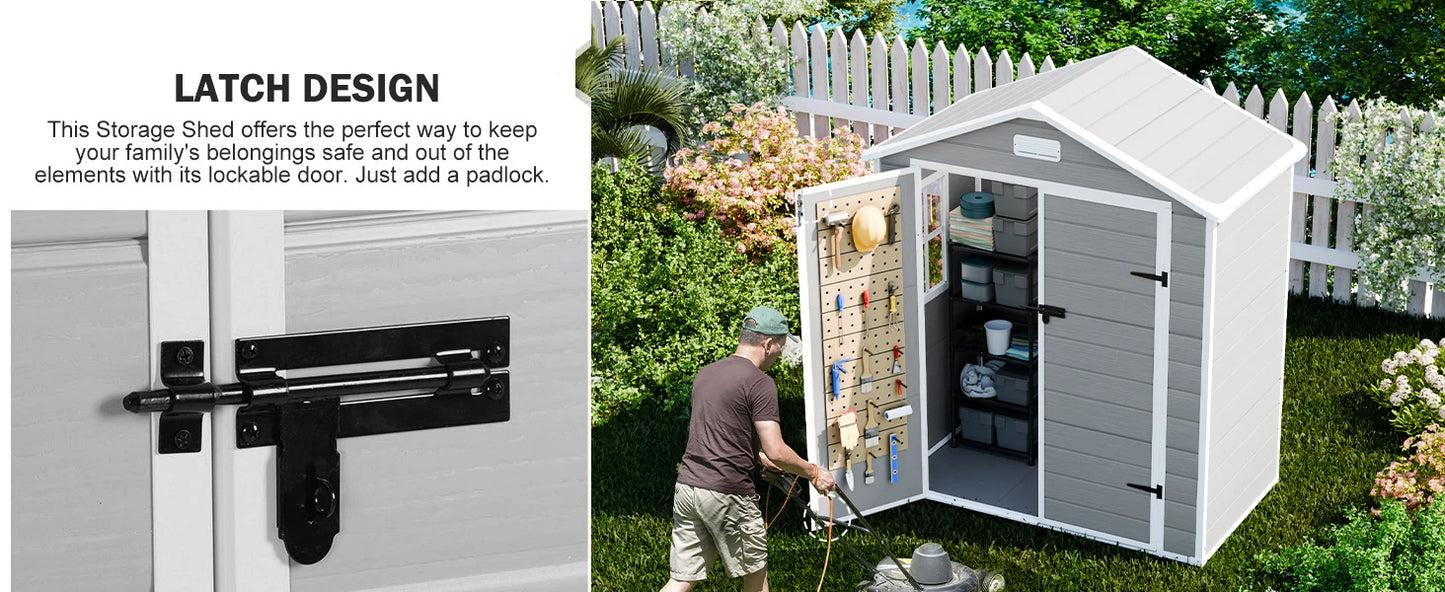 Resin Storage Shed with Floor, Window, and Double Lockable Doors
